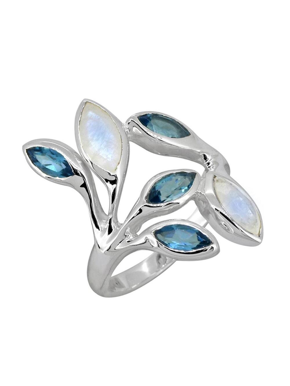 London Blue Topaz Moonstone 925 Sterling Silver Ring Size 7